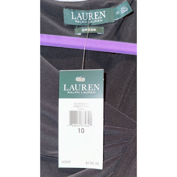 Lauren Dress Women's Sz 10 Black Cap Sleeve Ruched Asymetric Neck Stretch Jersey - Picture 4 of 10